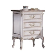 Comodino 3 cassetti classico legno shabby bianco argento 56x43x76 - Mobili 2G