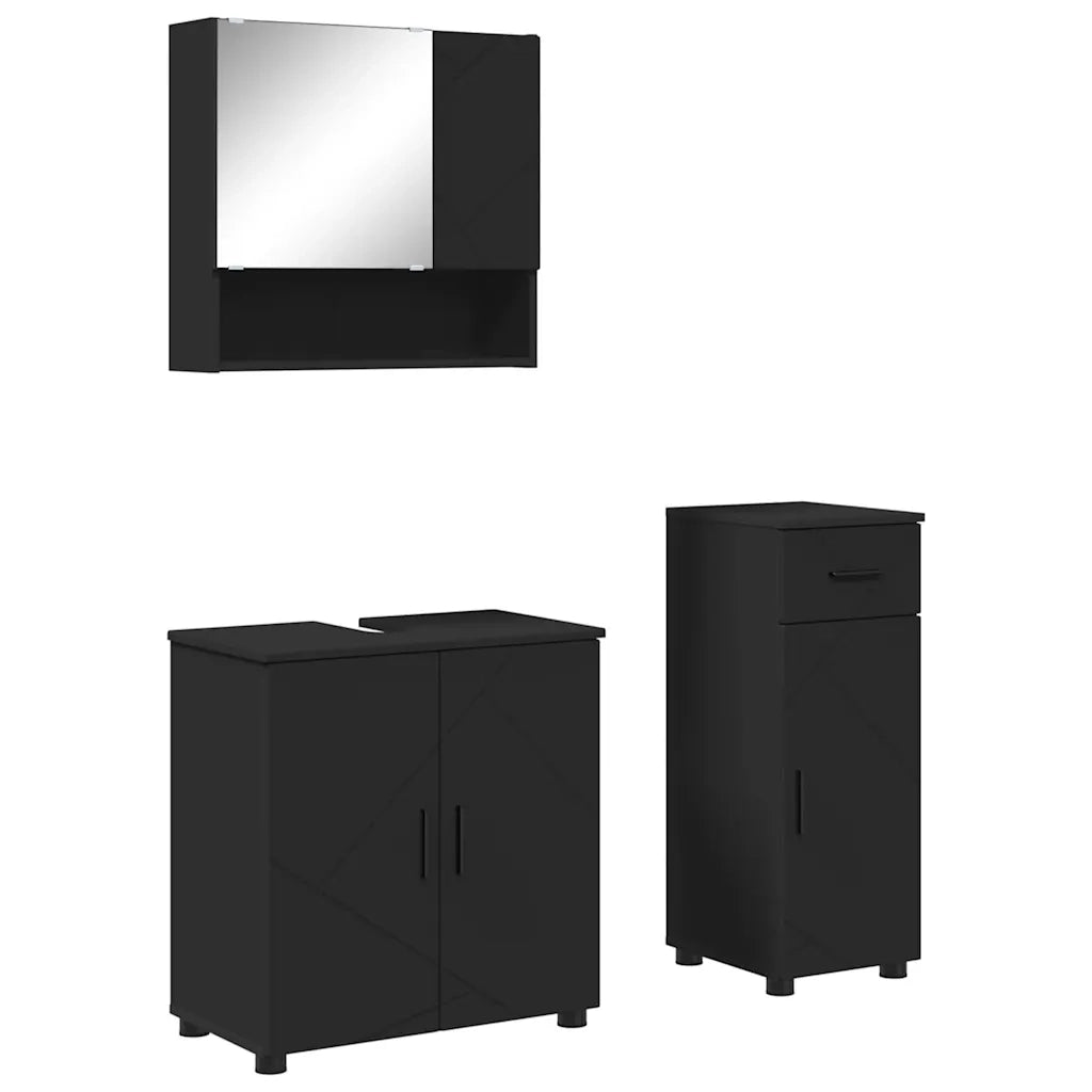 Set di mobili per il bagno con cassetto con porta 3 pcs Nero 3392954