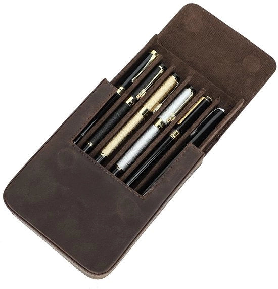 Portatile per pennarelli in pelle per 6 pennarelli con chiusura magnetica nascosta e design di cassetta per penne