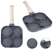 Trade Shop - Padella Antiaderente A 4 Fori Per Uova Pancake Manico In Legno Accessori Cucina 624386 -