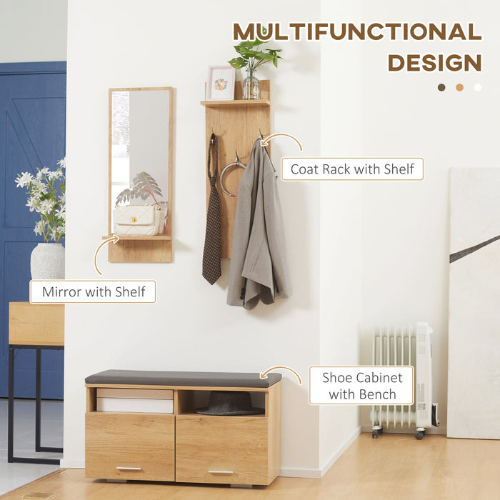 Mobile per Ingresso Scarpiera Appendiabiti e Specchio in Truciolato  Naturale