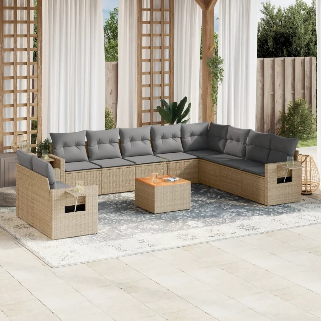 Set Divano da Giardino 11 pz con Cuscini Beige Misto Polyrattan 3256969