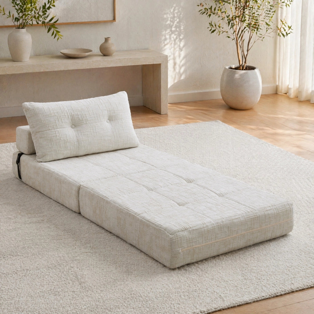 DIVANO LETTO Pieghevole 79x180x18 cm Chenille Beige