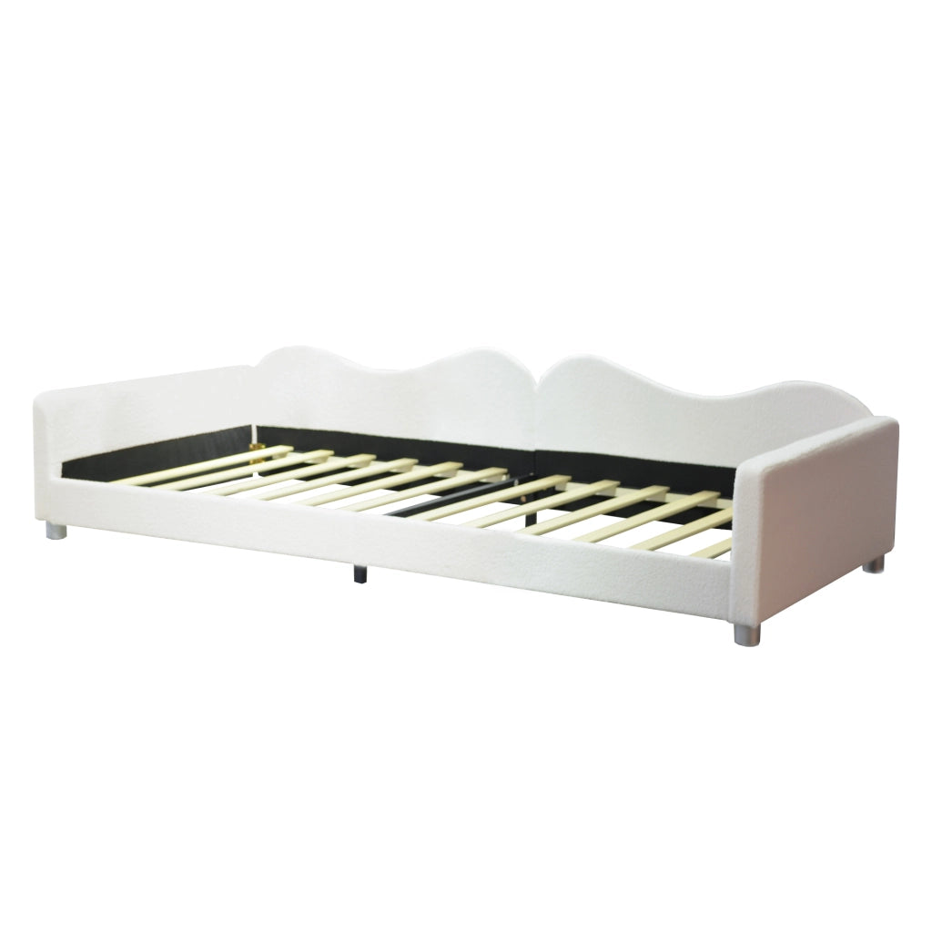 OKWISH Letto Bambino 90×200 cm, Letto Singolo con Schienale, Braccioli, Testiera e Pediera, senza Materasso, Bianco
