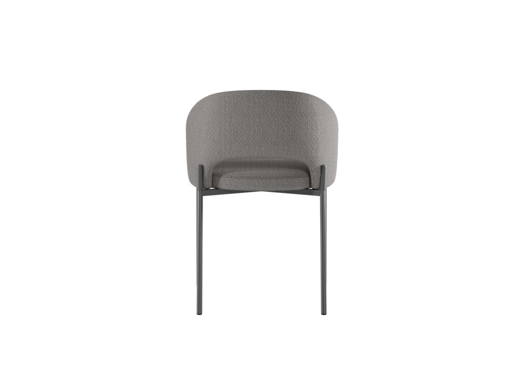 Sedia Greta in tessuto imbottito grigio chiaro con gambe in metallo antracite, sedia dal design circolare 55,5x52x78,5 cm - Greta Collection