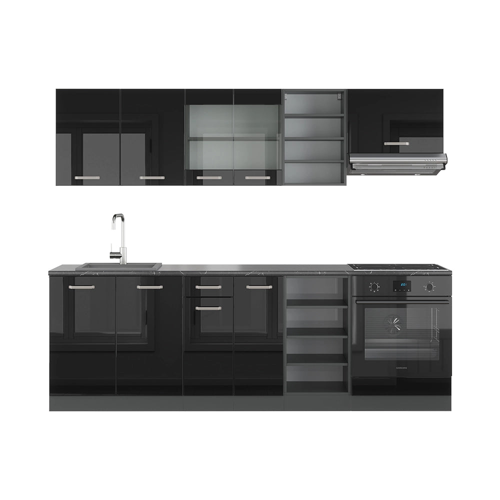Vicco Cucina componibile Nero lucido/antracite 240 cm senza piano di lavoro