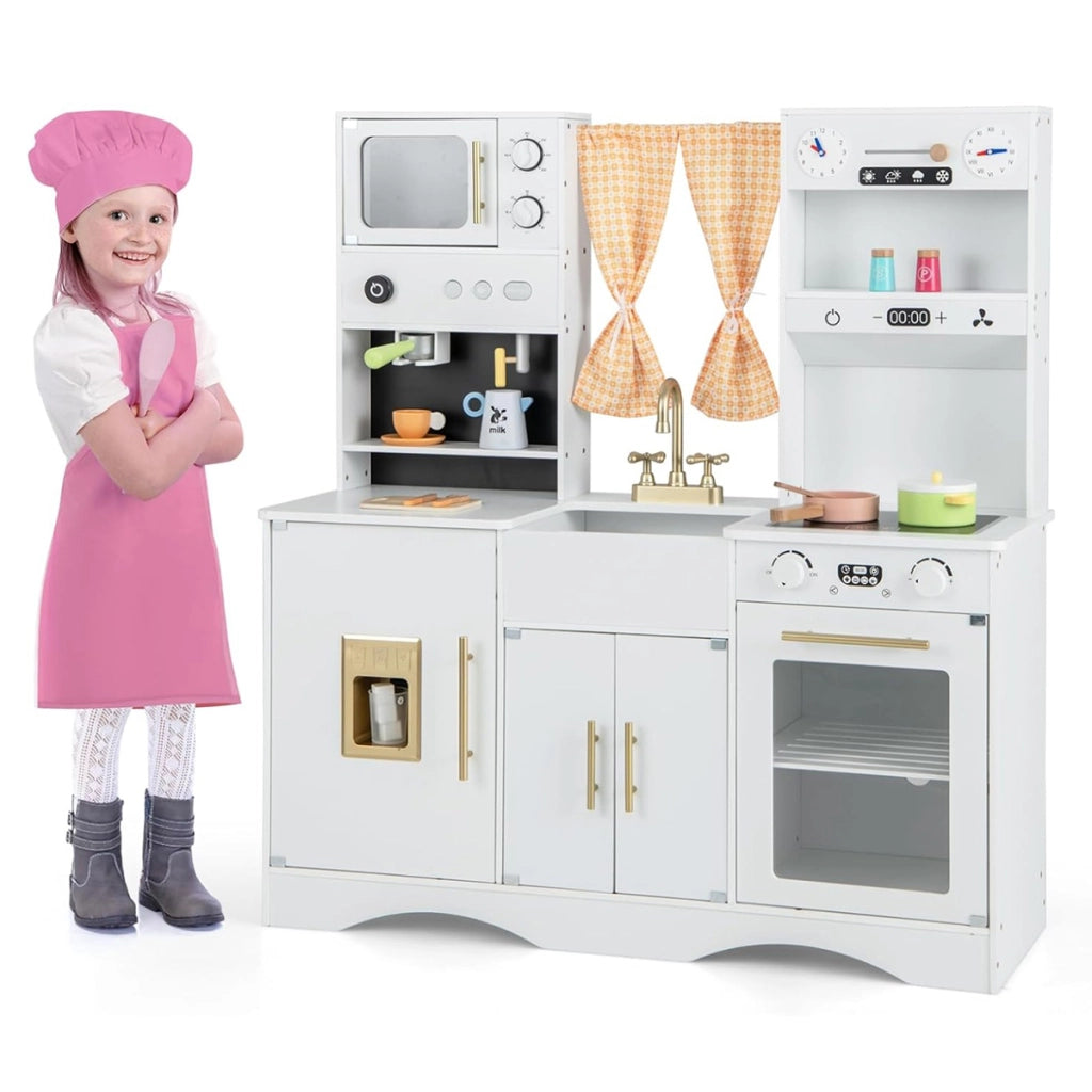 Set da cucina per bambini con microonde macchina del caff¨¨, Cucina giocattolo in legno per piccoli chef 3+ anni Bianco-Cucine giocattoli