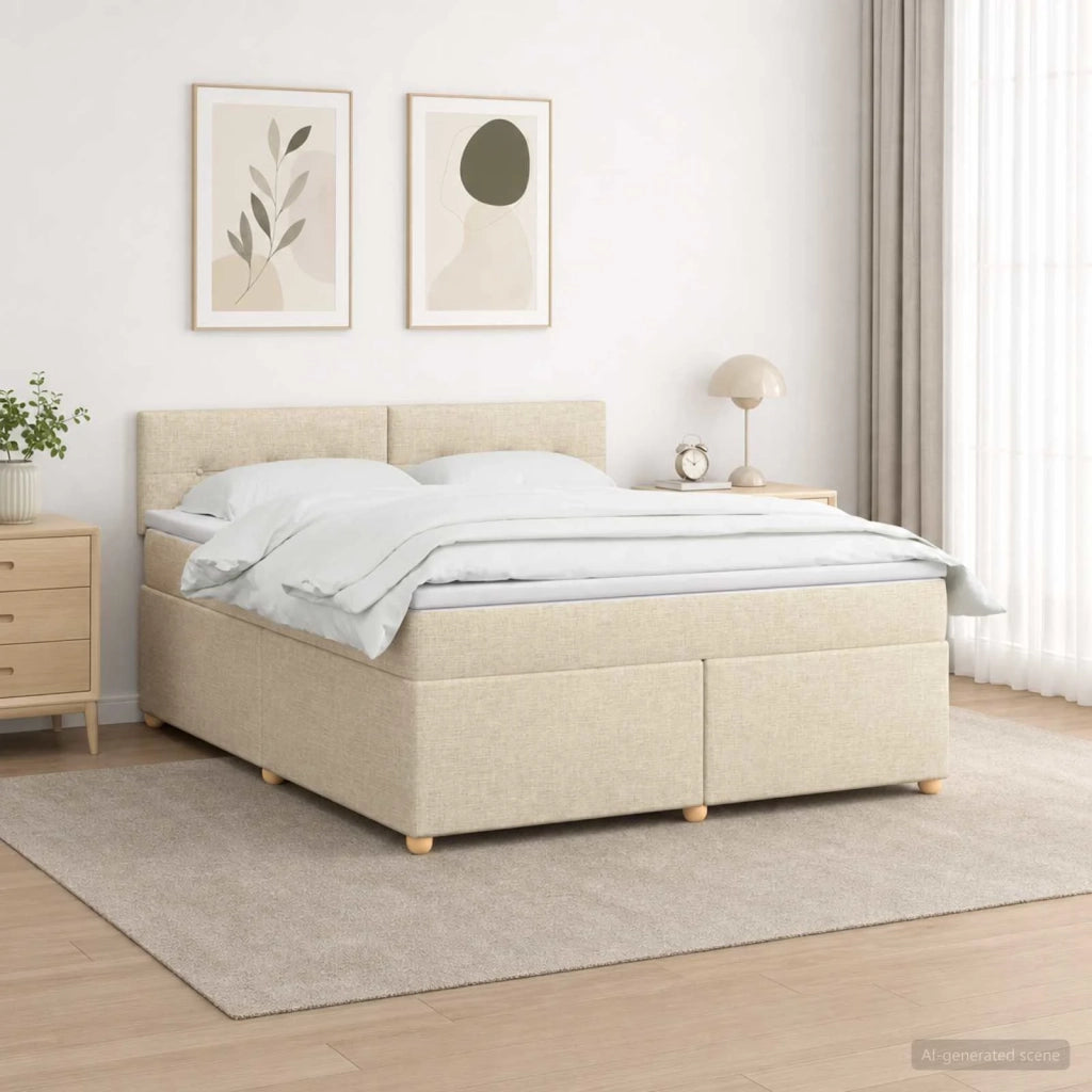 Letto box spring con materasso Crema 140 x 190 cm Tessuto 3452420