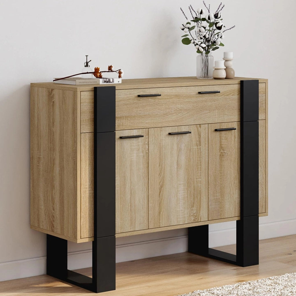 Credenza PHOENIX 100 cm con 3 ante e 1 cassetto, legno e nero