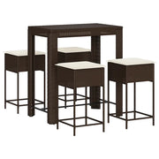 Set Bar da Giardino 5 pz | Set Salotto da Giardino con Cuscini in Polyrattan Marrone