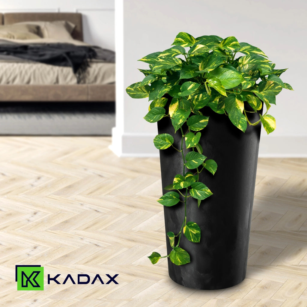 Vaso da fiori KADAX 47 cm con coperchio e inserto, vaso da fiori in plastica nero