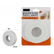 Trade Shop - Rotolo Nastro Biadesivo Sigillante Bianco 2,4 Cm X 3 Metri Sigilla Ripara 69827 -