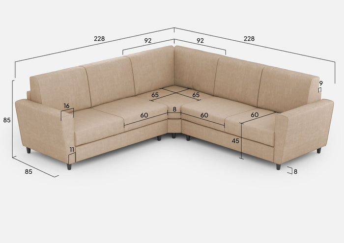 Divano Angolare 5 Posti 228x228x85 cm Yasel in Tessuto Beige