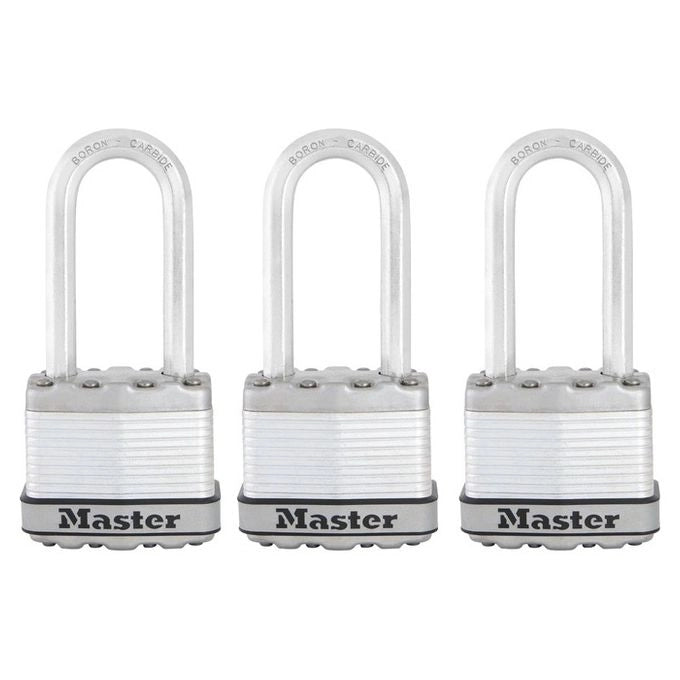 MASTER LOCK M1EURTRILH Lucchetto Convenzionale 3 Pezzi Corpo Acciaio Laminato 45 mm Cuneo Ottagonale in Carburo di Boro 8 mm Chiavi Identiche colore Argento