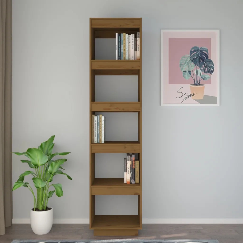 Libreria Divisorio-Scaffale per Libri-Mobile di Stoccaggio Ambra 40x35x167 cm in Legno Massello di Pino