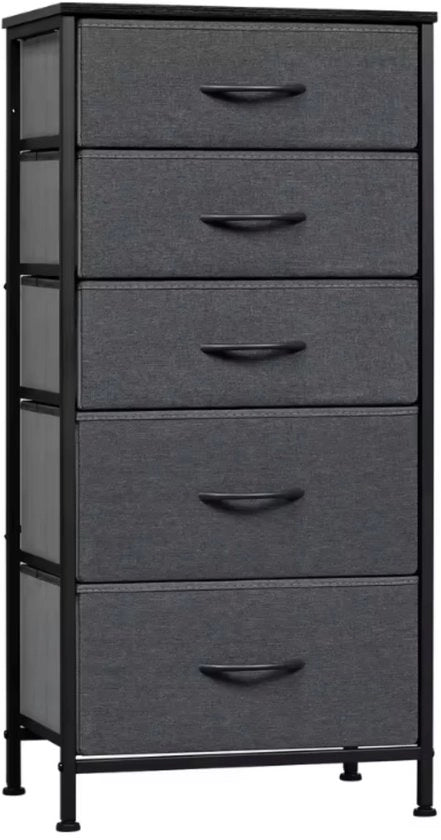 Comodino con 5 Lavello - Credenza con Aspetto di Legno Vintage e Struttura in Metallo - Per Camera da Letto, Salotto o Hall - Leggero e Solido - Comodino con Superficie Superiore - 45,5x95,5x30 cm - Grigio