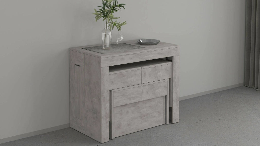 Set tavolo e sedie Auditore, Composizione multiuso, Set con consolle e 2 panche allungabili, 100% Made in Italy, 66x25h45 cm, Grigio