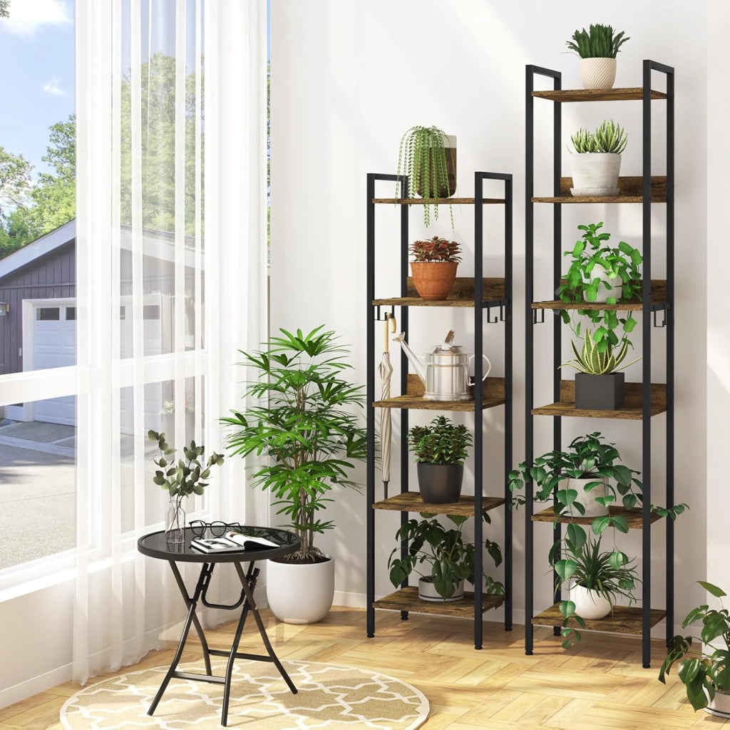 Libreria a 6 Ripiani, Scaffale con 4 Ganci Industriale, Scaffale a Scala in MDF e Metallo per Soggiorno, Cucina, Studio, Ufficio,Bianco,40x30x187cm RGB931hov