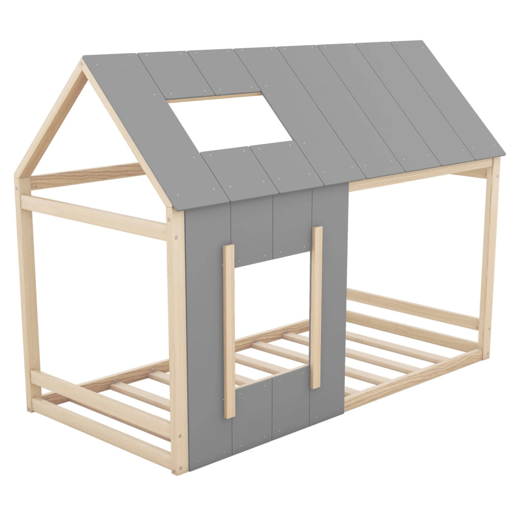 Letto per bambini 90x200 cm a casetta; legno; colore naturale