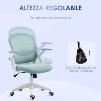 Sedia da Ufficio Ergonomica con Schienale a Rete e Altezza Regolabile, 65.5x61.5x88-97.5cm, Azzurro
