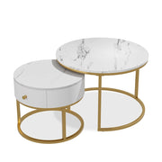 Vicco Set di tavolini Marmo bianco 70 x 70 cm , tavolino con cassetto