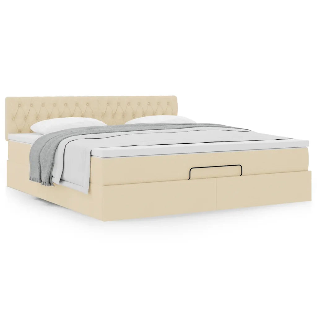 Struttura Letto Pouf con Materasso Crema 160x200 cm in Tessuto 3311558