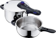Set di pentola ad induzione, 2 pezzi, pentola a vapore 4,5 l + 3 l, acciaio inox Cromargan lucidato, 2 maniglie, regolatore di cottura a una mano