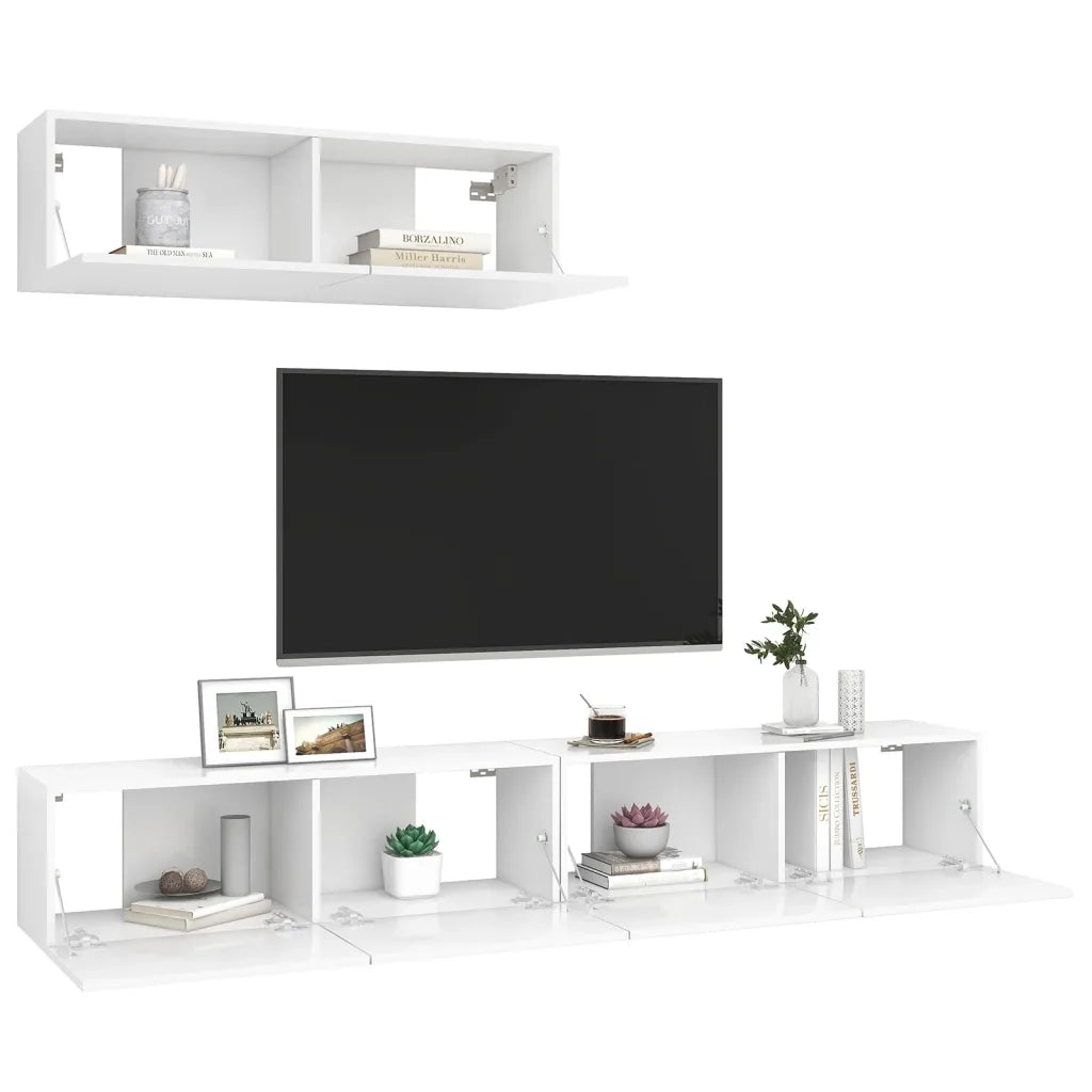 Mobili Porta TV 3 pz-Set di 3 Credenza per TV Bianchi in Legno Multistrato