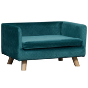 Letto per cane design scandinavo ¨C Xylo ¨C velluto blu con cuscino e piedini in legno massello 64x45x36 cm
