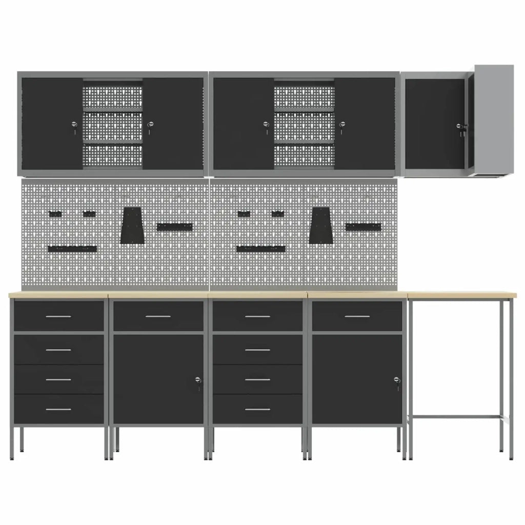 Set di mobili da lavoro con cassetto 12 pcs Nero e Grigio 3321512