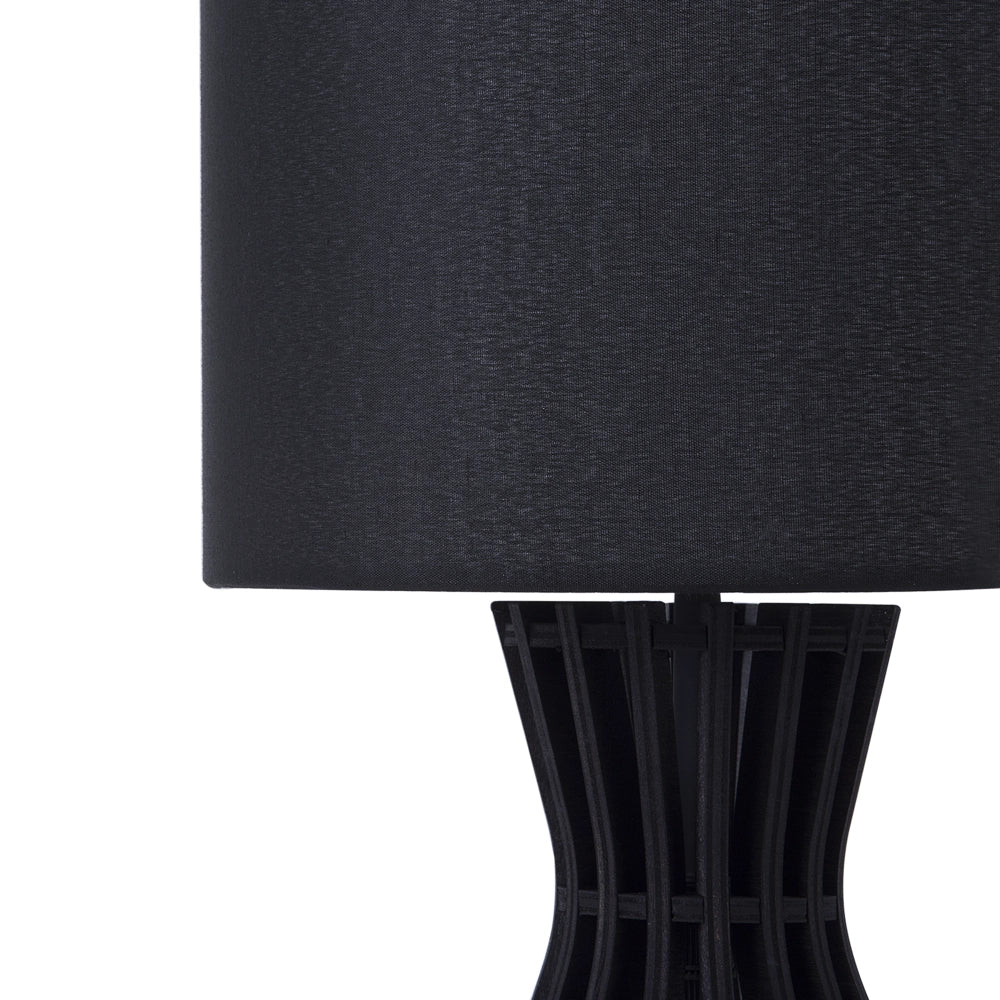 Lampada da Tavolo in Legno Nero e Paralume in Tessuto Contemporanea