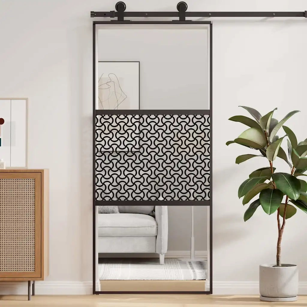 vidaXL Porta scorrevole Nero 90 x 205 cm Vetro temperato, Alluminio