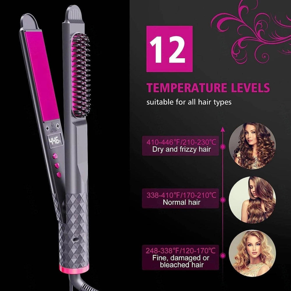 Trade Shop - Spazzola Lisciante 3 In 1 Per Fare Capelli Lisci E Mossi Piastra In Ceramica Ptc -