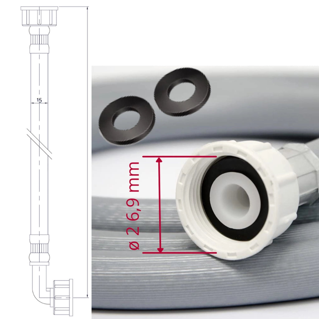 TUBO LAVATRICE LAVASTOVIGLIE DI CARICO CURVA 90° 3/4" 200CM GHIERA PVC