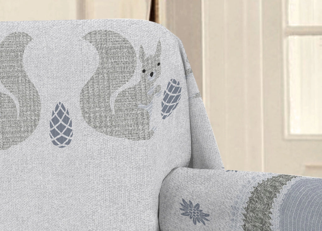 Telo Arredo Multiuso Linea Pensieri Delicati In 100% Cotone Disegno Scoiattolo - Singolo - Grigio
