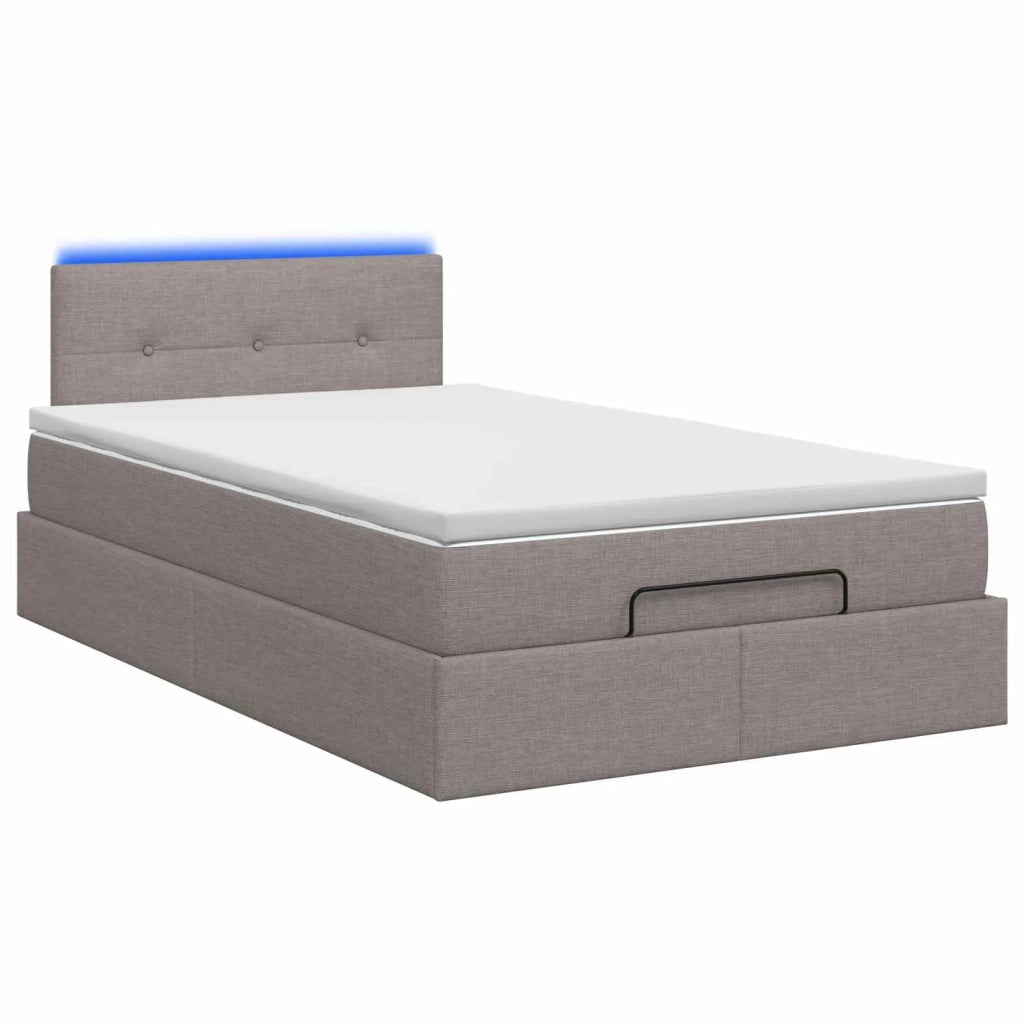 Letto Ottomano con Materasso e LED Tortora 120 x 200 cm Tessuto 3456902