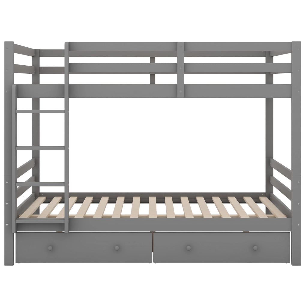 Letto a castello in legno di pino e MDF 140x200 cm grigio con cassetti e scala