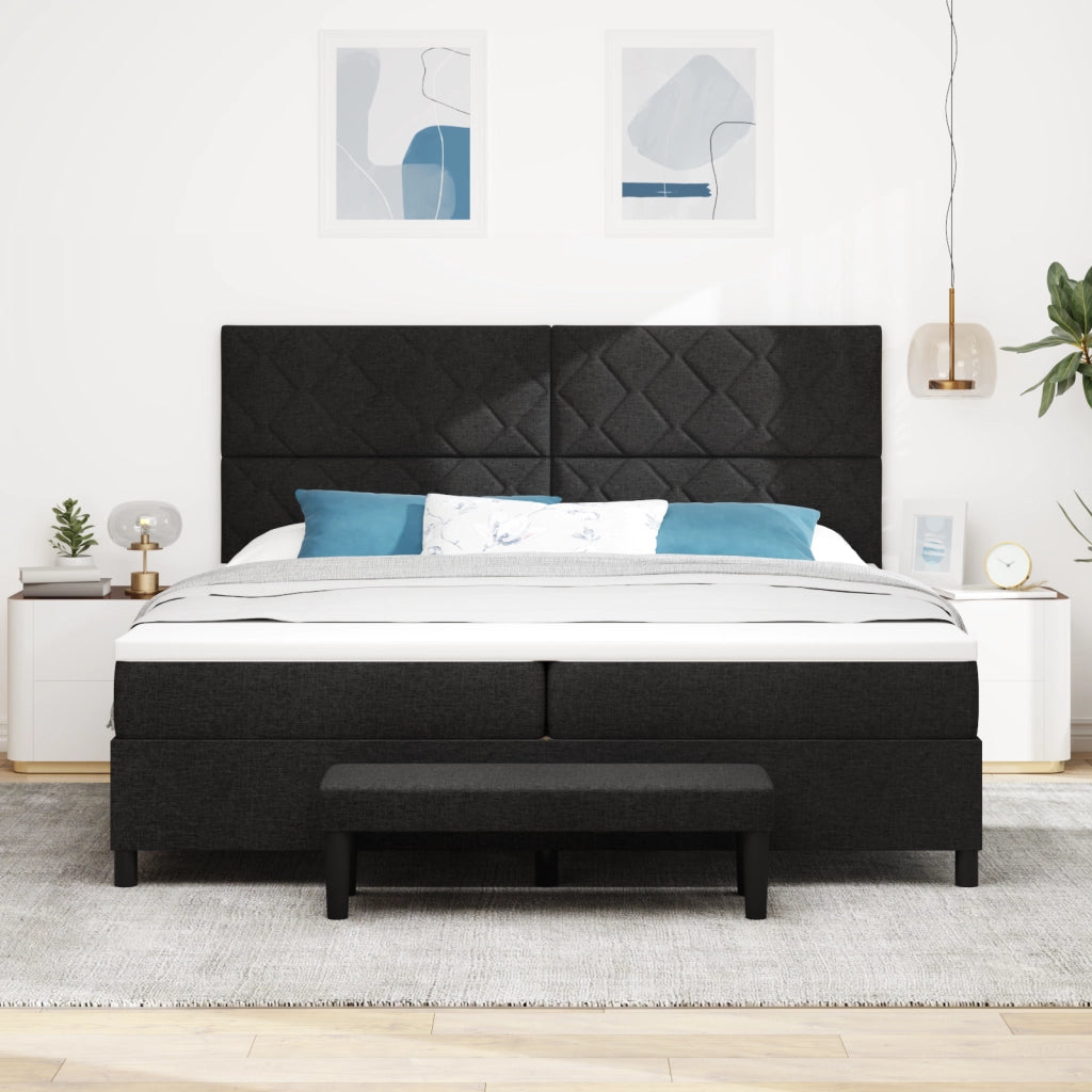 Letto a Molle con Materasso e Panchina Nera 200x200 cm Tessuto