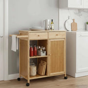 Carrello da Cucina con Ruote Naturale 90,5 x 36 x 86,5 cm Bambù