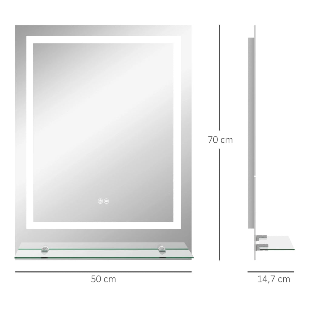 Specchio bagno ULEVR LED 70x50 cm con mensola, antiappannamento, luce regolabile 3 tonalit¨¤ e touch