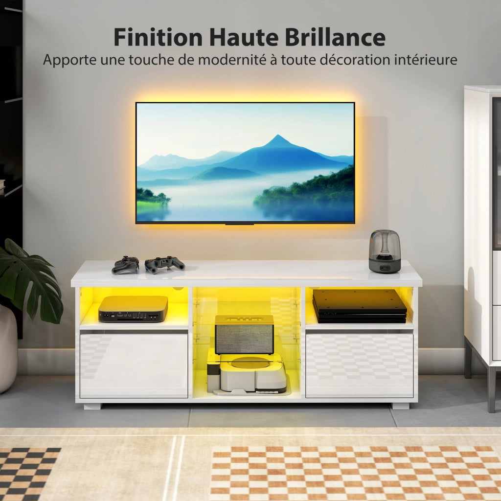 Mobile TV LED con ripiani in vetro ¨C zephmum ¨C bianco 120x30x