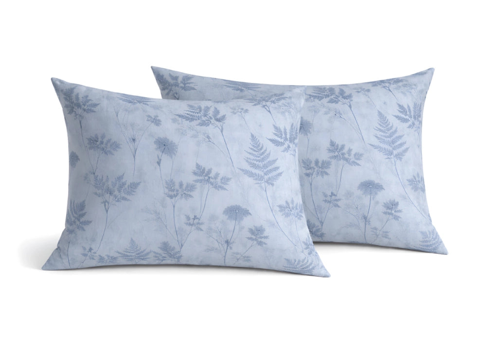 Coppia Federe Cuscino Letto Con Bottoni Laterali 100% Cotone Disegno Soffione GI - Federe - Azzurro