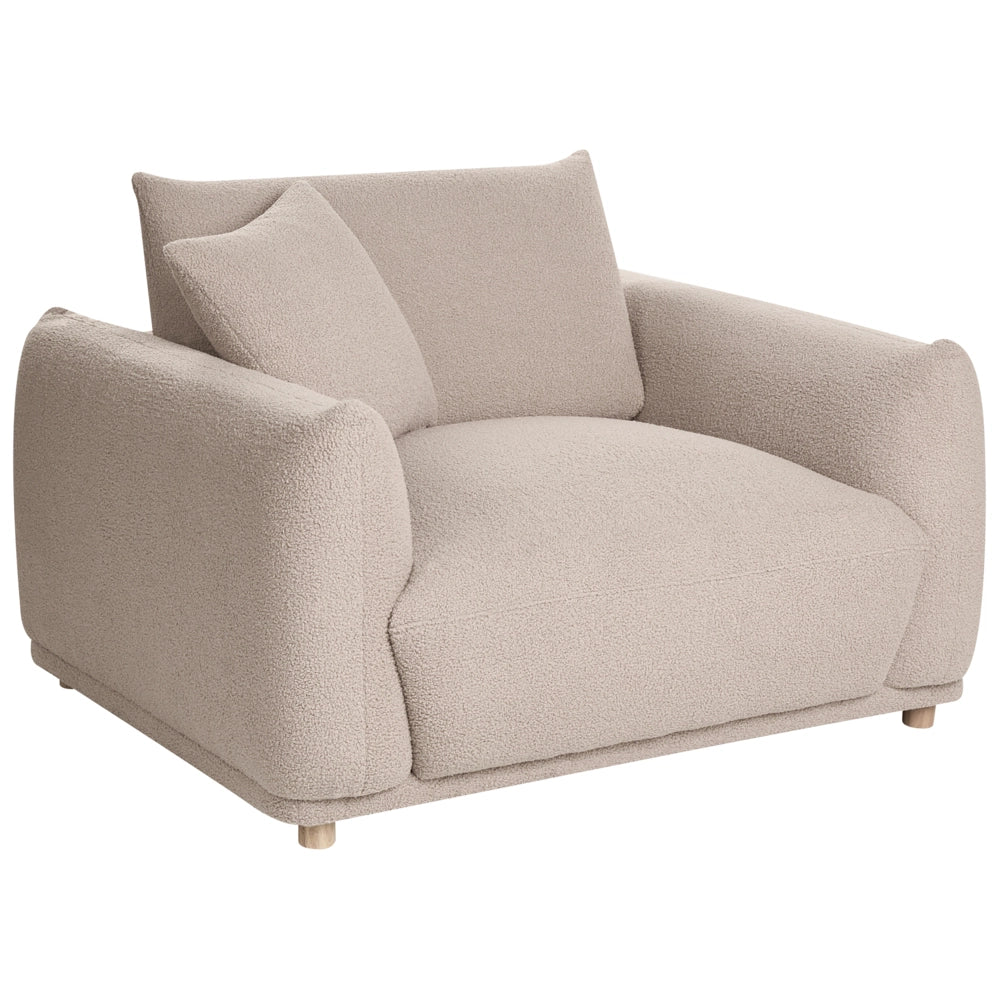Set divano 5 posti in bouclé beige con cuscini decorativi, poltrone e gambe in legno Divano moderno per soggiorno