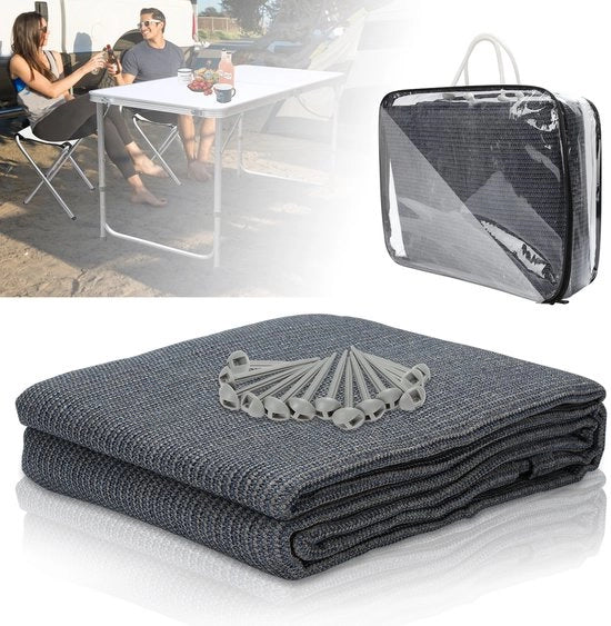 Tenda da Campeggio per Pic-Nic 400x400cm Blu-Grigio HDPE Resistente all'Acqua 13 Pennelli per Terra