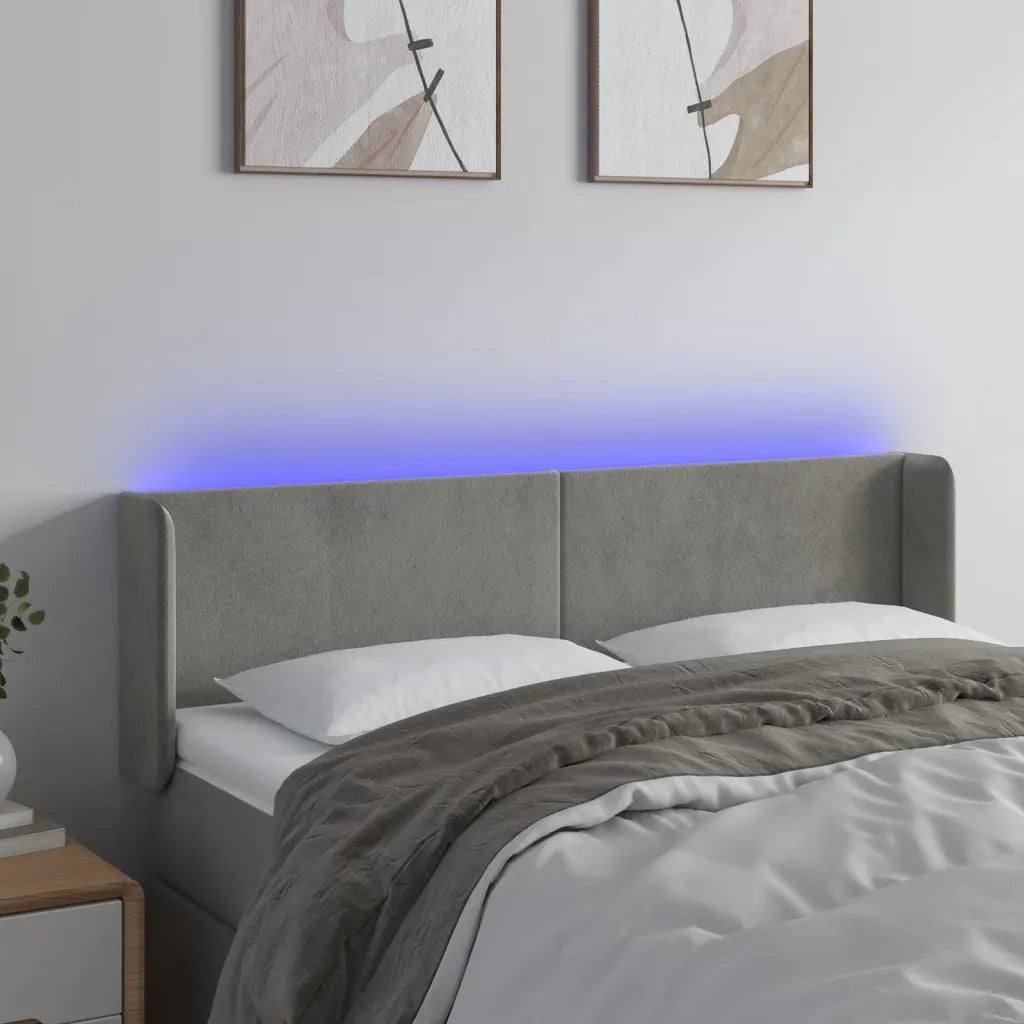 Testiera | Testata Grigio Chiaro a LED 147x16x78/88 cm in Velluto