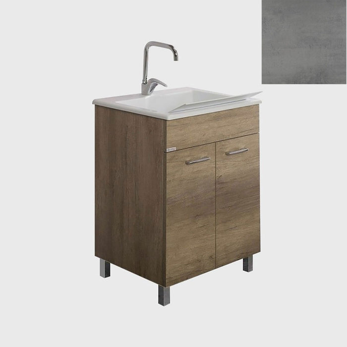 Mobile Lavatoio Vasca Zeus in MineralMarmo Apertura a 2 Ante 77,5x48x84 cm Grigio Cemento