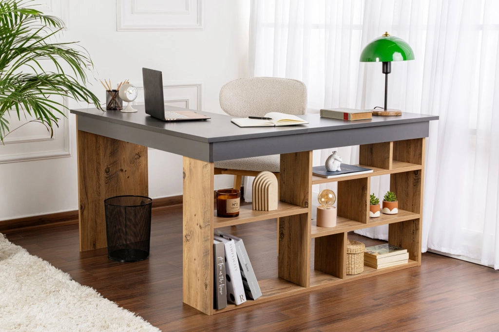 Scrivania in legno "Vesper" - 130 x 120 x 72 cm - AntracitePino Atlantico