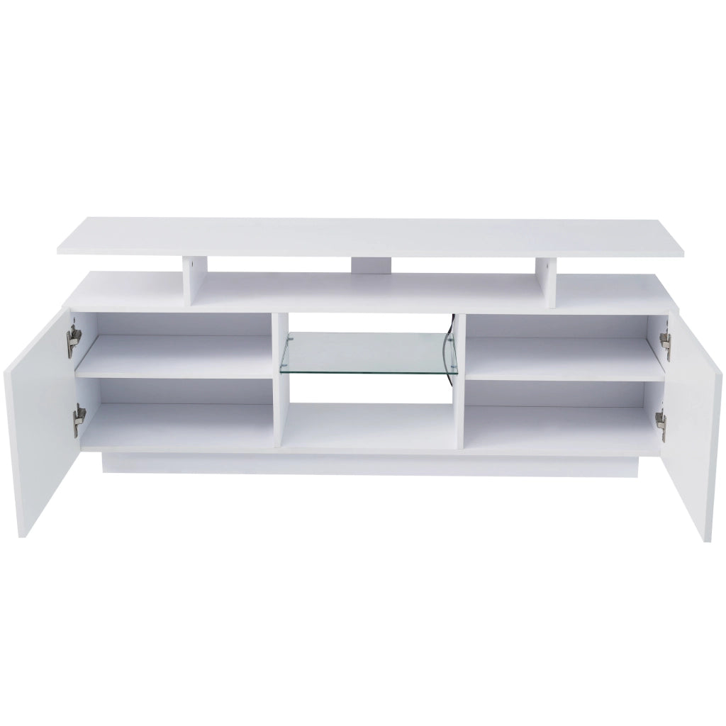 Mobile TV con 2 Ante e 5 Vani Aperti e LED Controllato da App; in Pannello Truciolare; Bianco; 140×35×55 cm