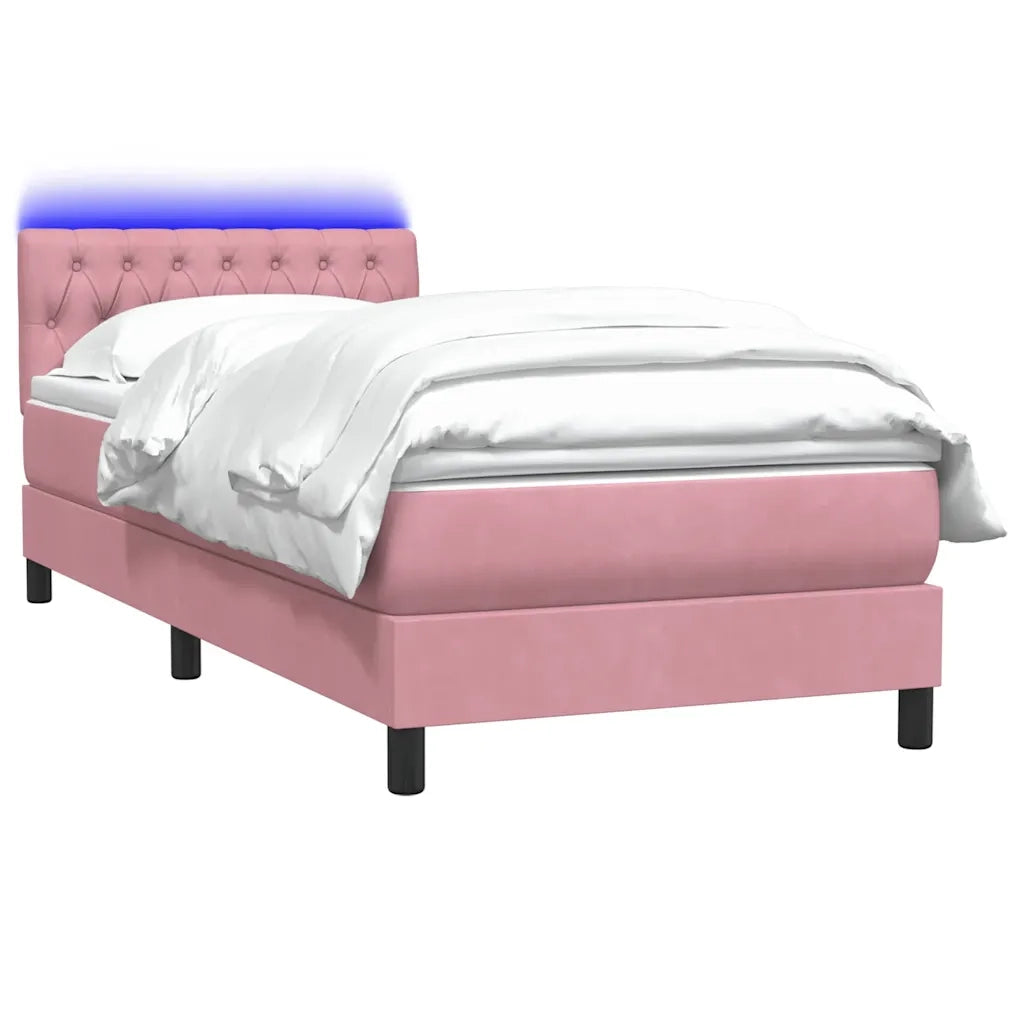 Letto a Molle con Materasso e LED Rosa 90x220 cm Velluto 3317204
