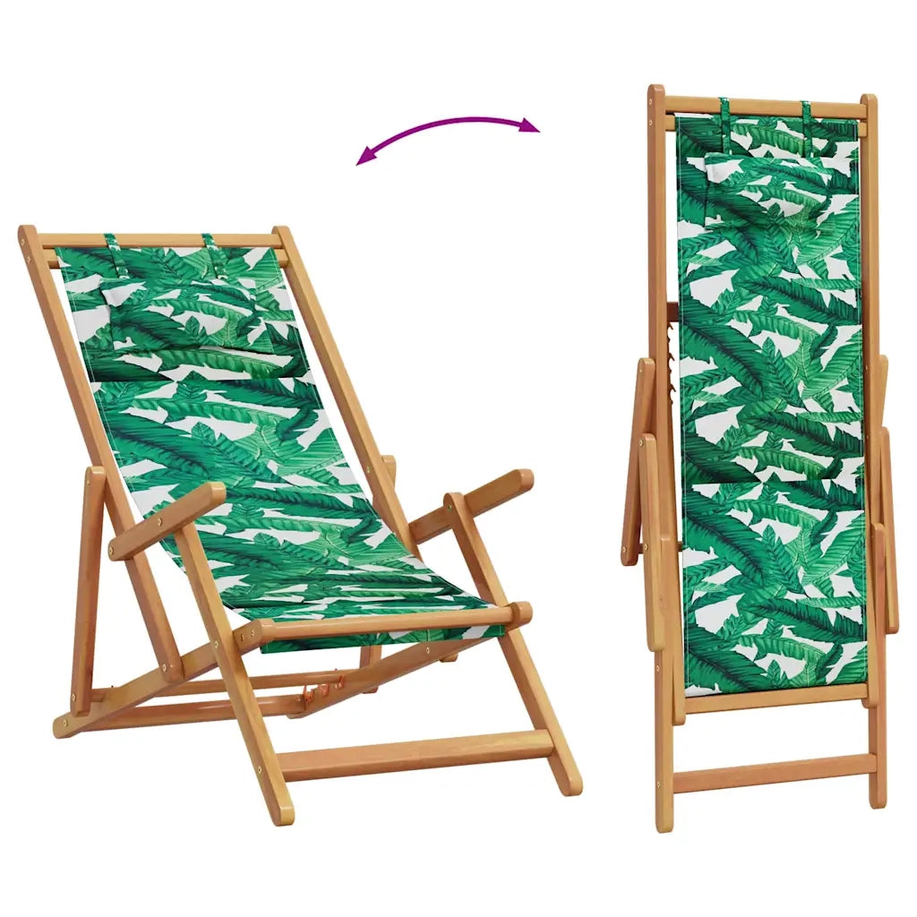 vidaXL Sedia da Spiaggia Pieghevole Foglie Legno Eucalipto e Tessuto